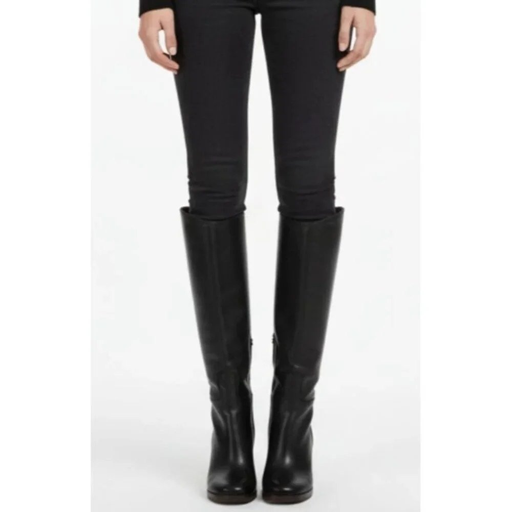 NIB $1800 Gucci Lifford Leather Gold Tone Striped Metallic Knee Boots Black Size